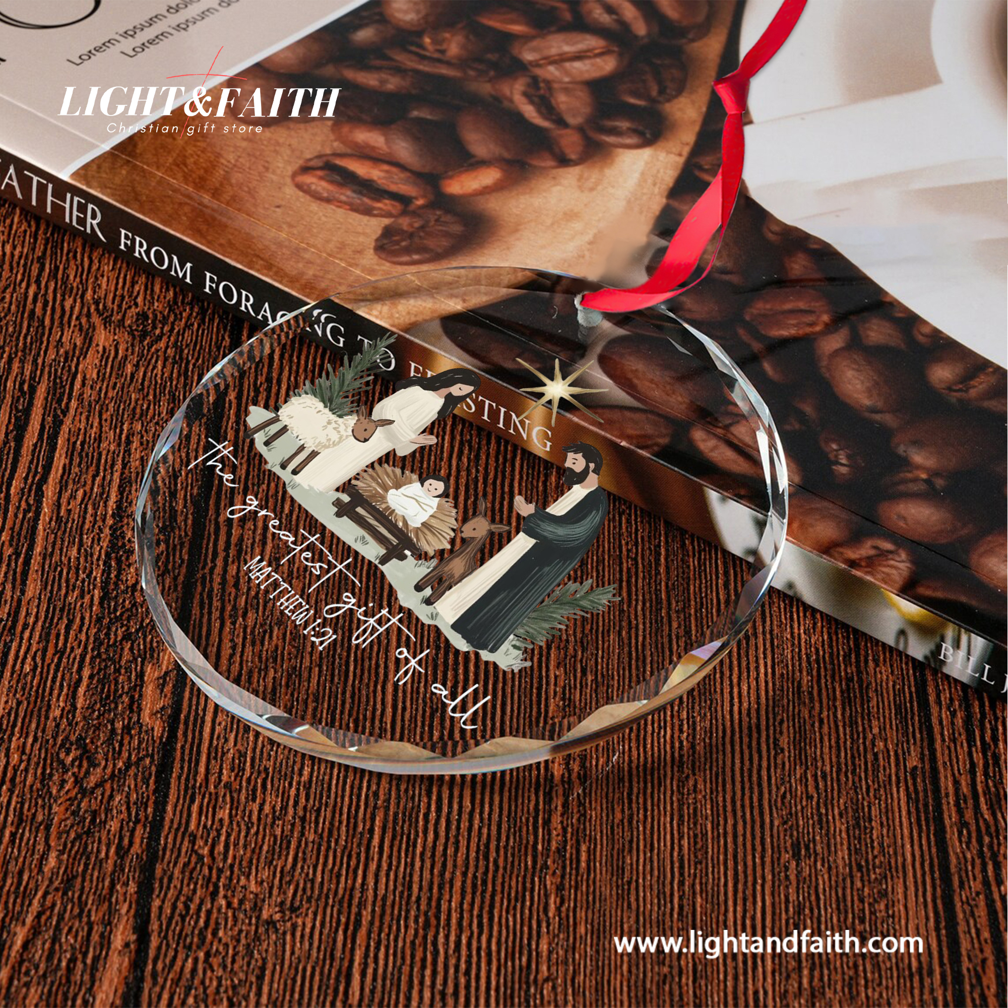 The Greatest Gift of All Glass Ornament, Matthew 1:21 Nativity Scene Ornament, Holy Family Christmas Decor, Christian Faith Gift, Religious Tree Decoration DCLAF58